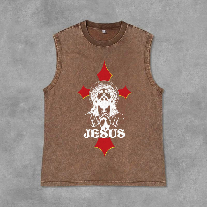 Christianartworkshop Canotta unisex lavata con scritta JESUS - Marrone - 2XL - image 6