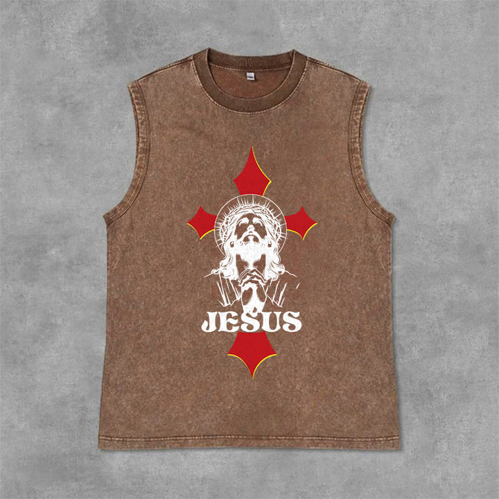 Christianartworkshop Canotta unisex lavata con scritta JESUS - Marrone - 2XL - image 6