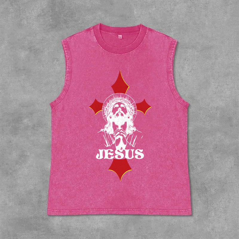 Christianartworkshop Canotta unisex lavata con scritta JESUS - Rosa - 2XL - image 12