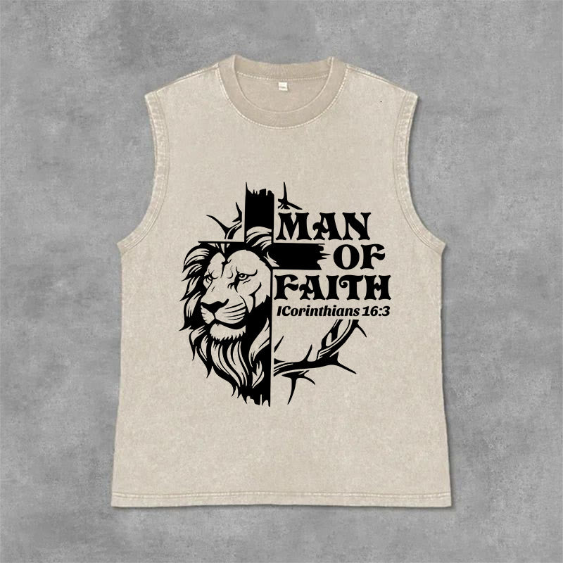 Christianartworkshop Canotta unisex MAN OF FAITH con effetto lavato - Beige - 2XL - image 0