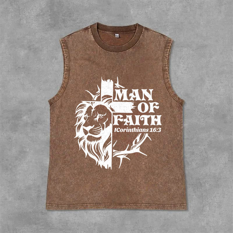 Christianartworkshop Canotta unisex MAN OF FAITH con effetto lavato - Marrone - 2XL - image 6