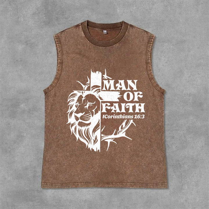 Christianartworkshop Canotta unisex MAN OF FAITH con effetto lavato - Marrone - 2XL - image 6