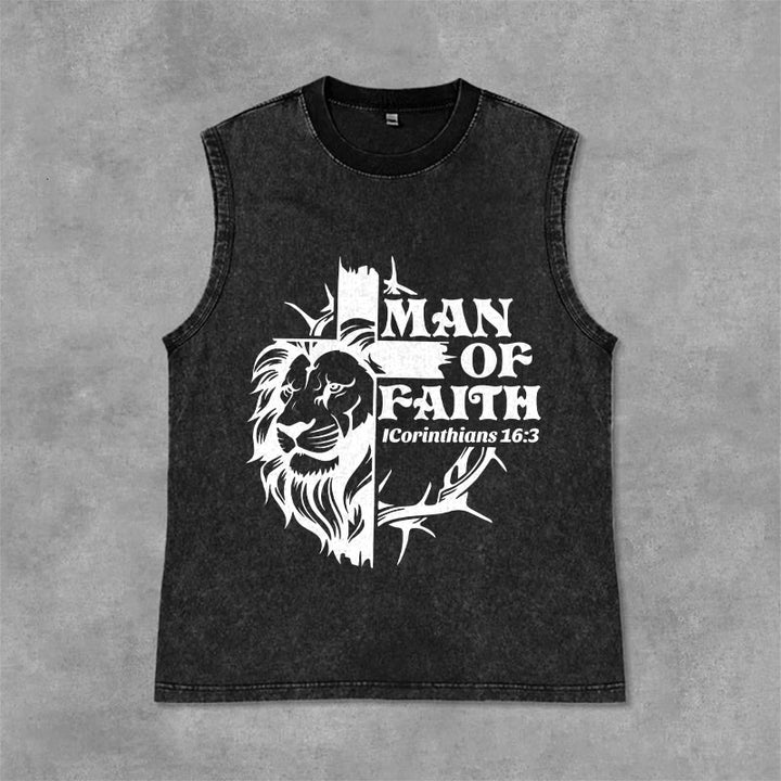 Christianartworkshop Canotta unisex MAN OF FAITH con effetto lavato - Nero - 2XL - image 3