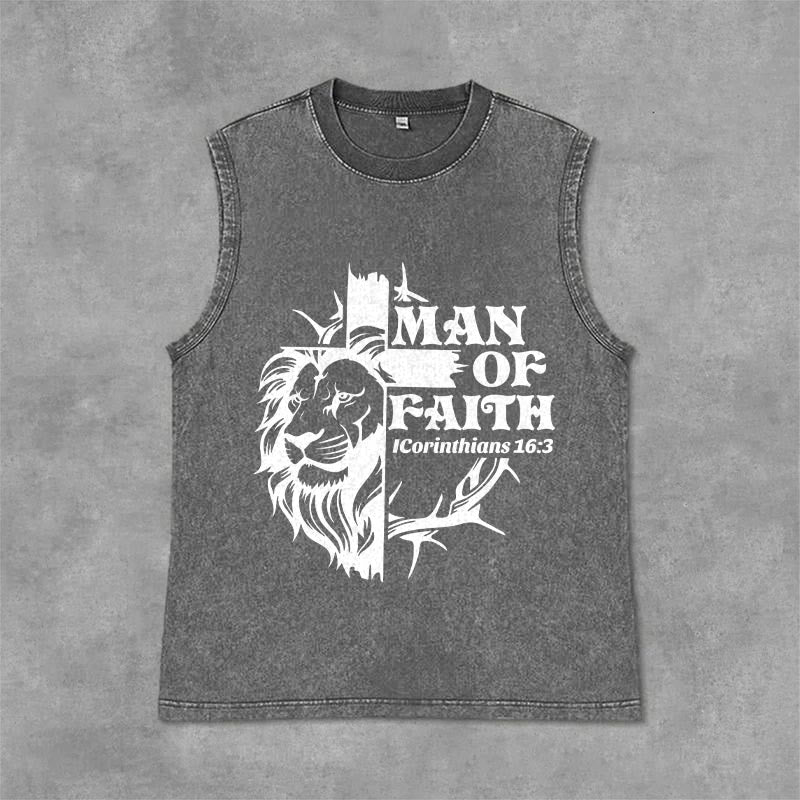 Christianartworkshop Canotta unisex MAN OF FAITH con effetto lavato - Grigio - 2XL - image 9