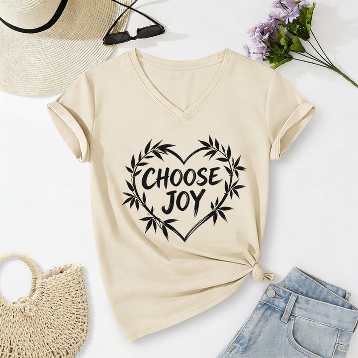 Christianartworkshop SCEGLI LA GIOIA T-shirt casual con scollo a V - Beige - 2XL - image 0