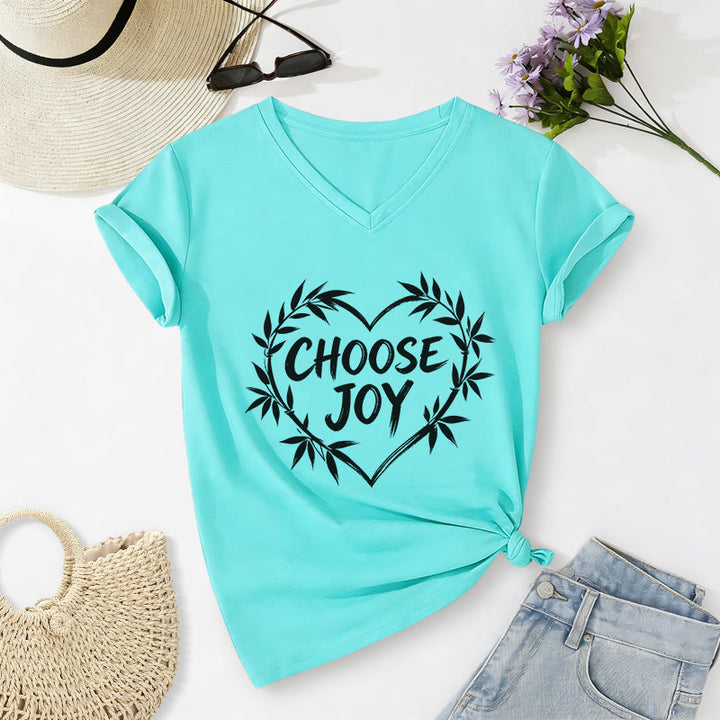 Christianartworkshop SCEGLI LA GIOIA T-shirt casual con scollo a V - Blu celeste - 2XL - image 8