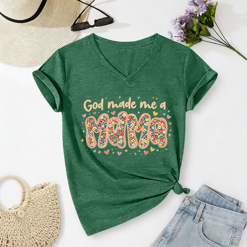 Christianartworkshop Maglietta casual con scollo a V "Dio mi ha fatto mamma" - Verde scuro - 2XL - image 14