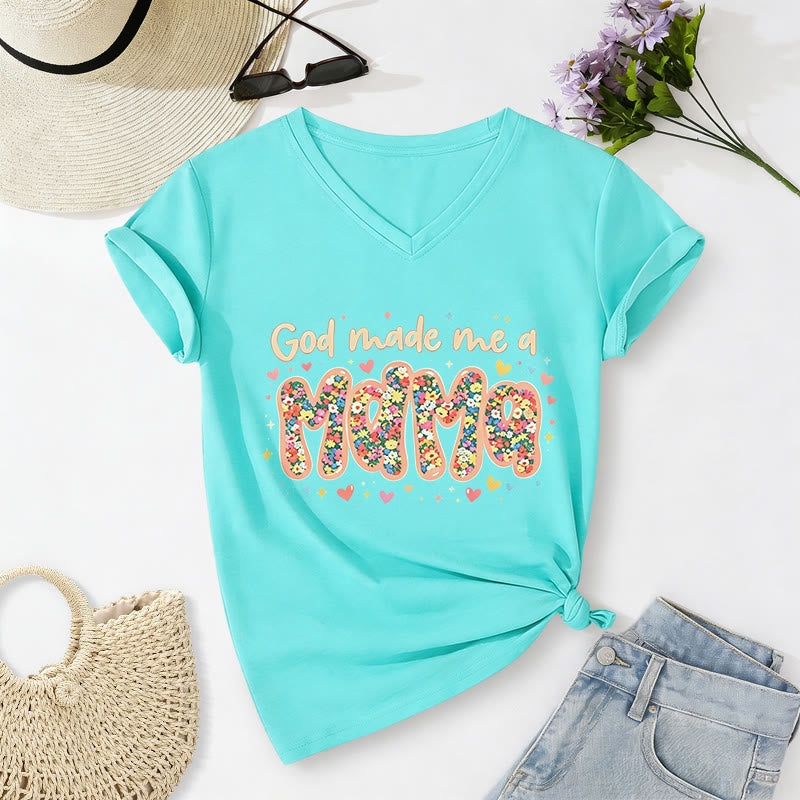 Christianartworkshop Maglietta casual con scollo a V "Dio mi ha fatto mamma" - Blu celeste - 2XL - image 0