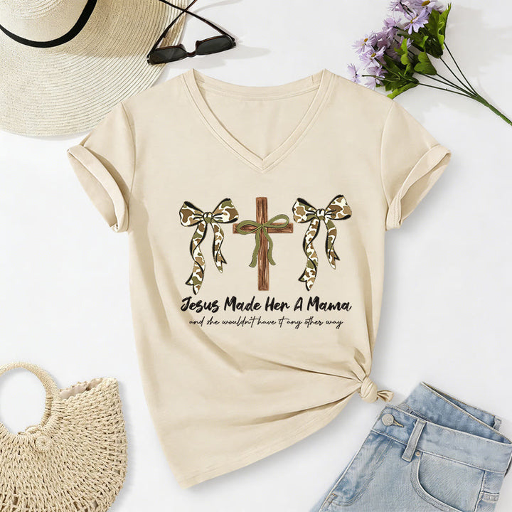 Christianartworkshop Gesù l'ha resa mamma e lei non vorrebbe che fosse diversamente. Maglietta casual con scollo a V. - Beige - 2XL - image 6