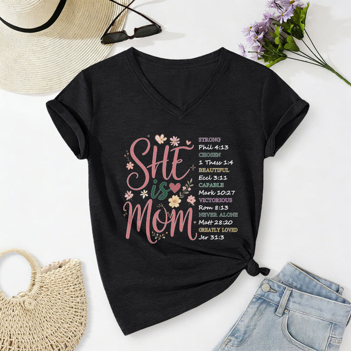 Christianartworkshop T-shirt casual con scollo a V "SHE Is MOM" - Nero - 2XL - image 12