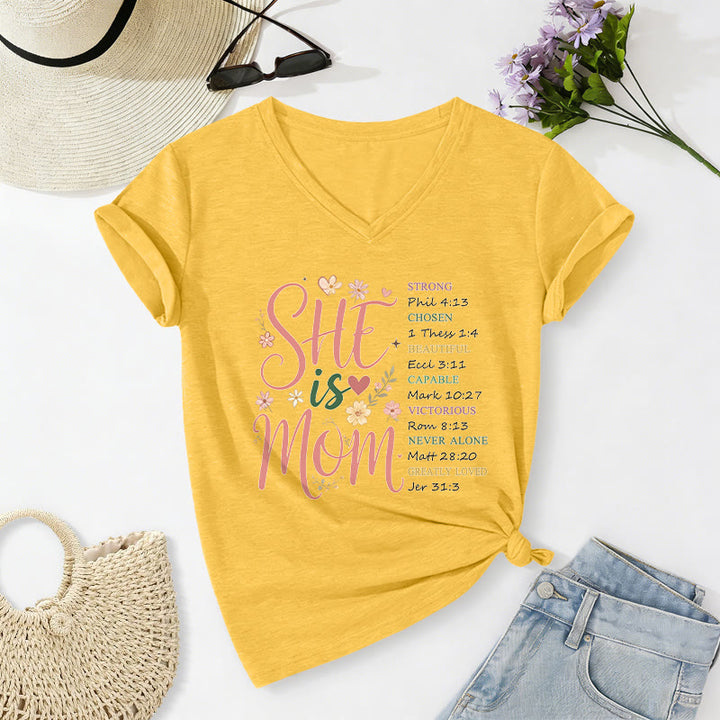 Christianartworkshop T-shirt casual con scollo a V "SHE Is MOM" - Giallo - 2XL - image 6