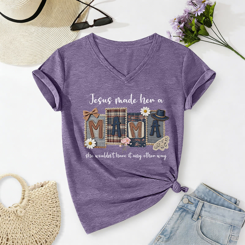 Christianartworkshop T-shirt casual con scollo a V e grafica "Jesus Made Her A Mama" - Viola - 2XL - image 18