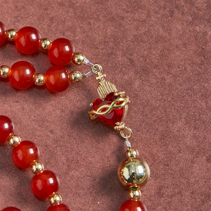 Christianartworkshop Rosario del Sacro Cuore dell'Amore Divino con elegante crocifisso in vetro rosso e oro. - image 7