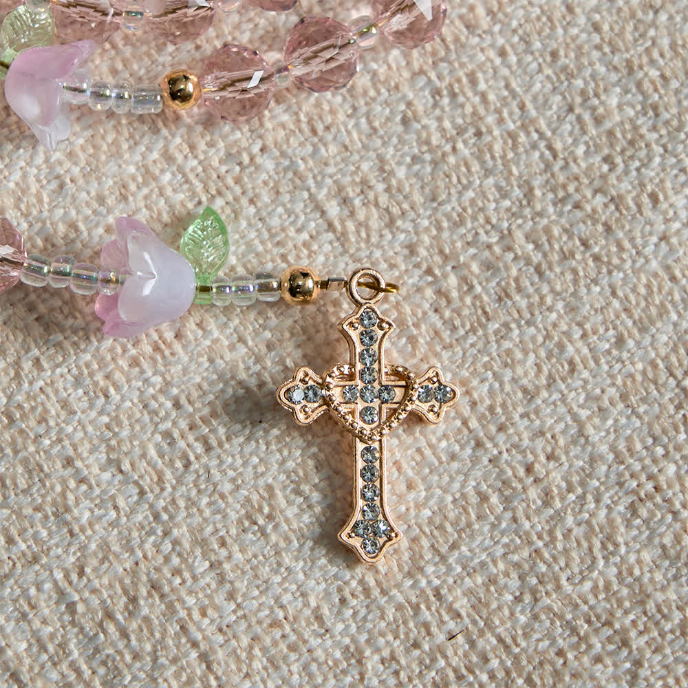 Christianartworkshop Rosario devozionale del mughetto con decorazioni della Madonna e perline rosa - image 8