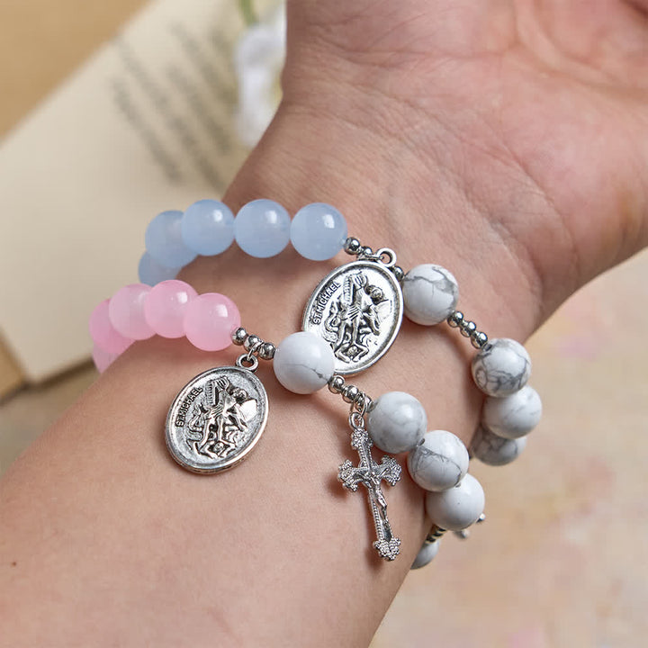 Christianartworkshop Bracciale di San Michele in howlite naturale: doppia protezione spirituale nei colori azzurro e rosa. - image 18