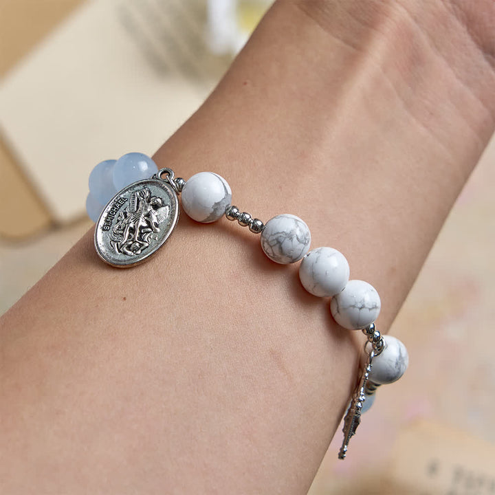 Christianartworkshop Bracciale di San Michele in howlite naturale: doppia protezione spirituale nei colori azzurro e rosa. - image 11