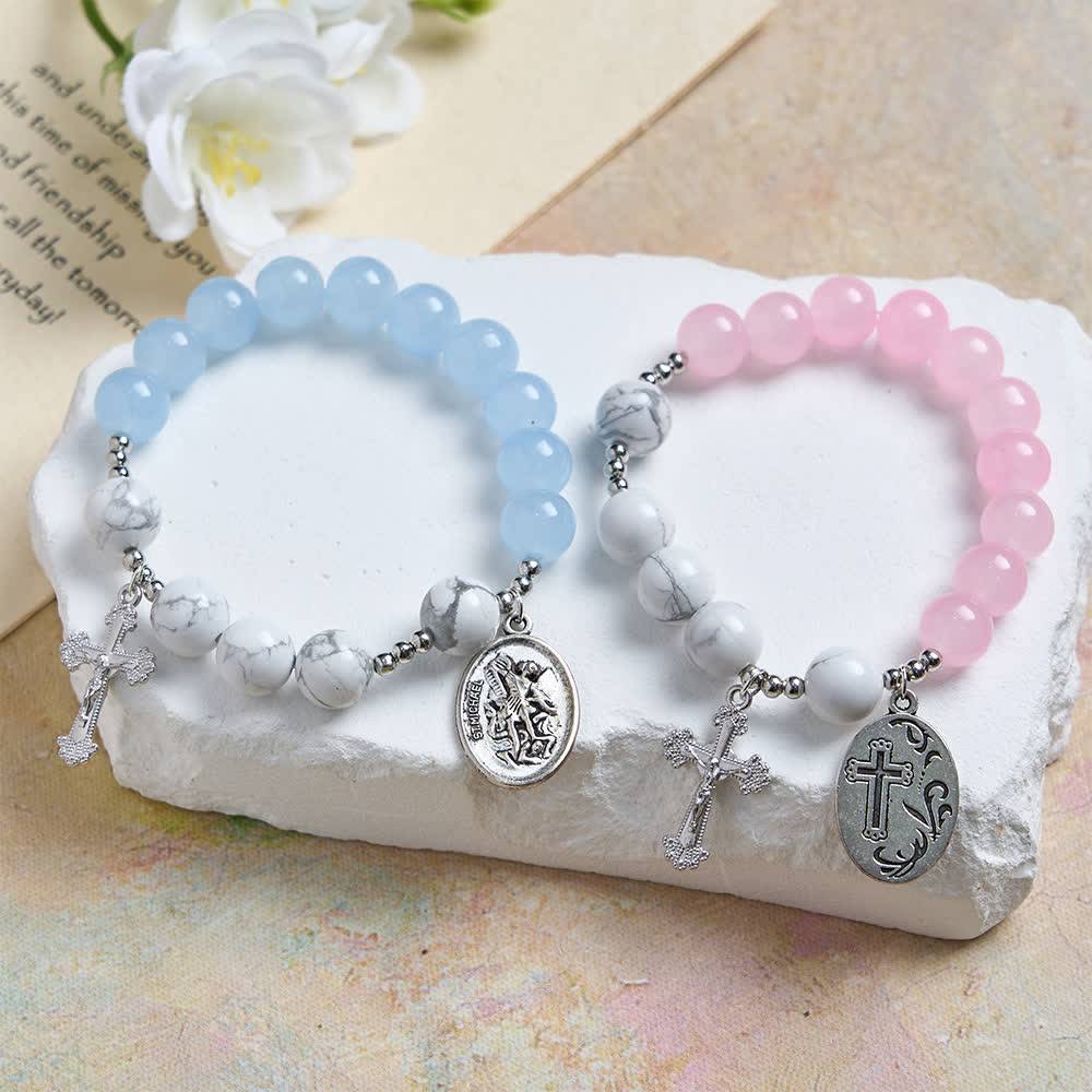 Christianartworkshop Bracciale di San Michele in howlite naturale: doppia protezione spirituale nei colori azzurro e rosa. - image 17