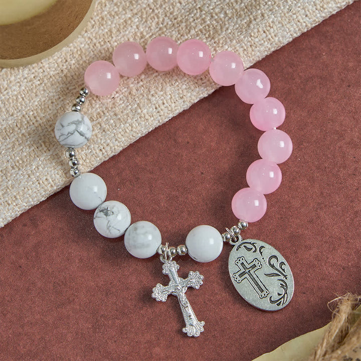 Christianartworkshop Bracciale di San Michele in howlite naturale: doppia protezione spirituale nei colori azzurro e rosa. - image 5