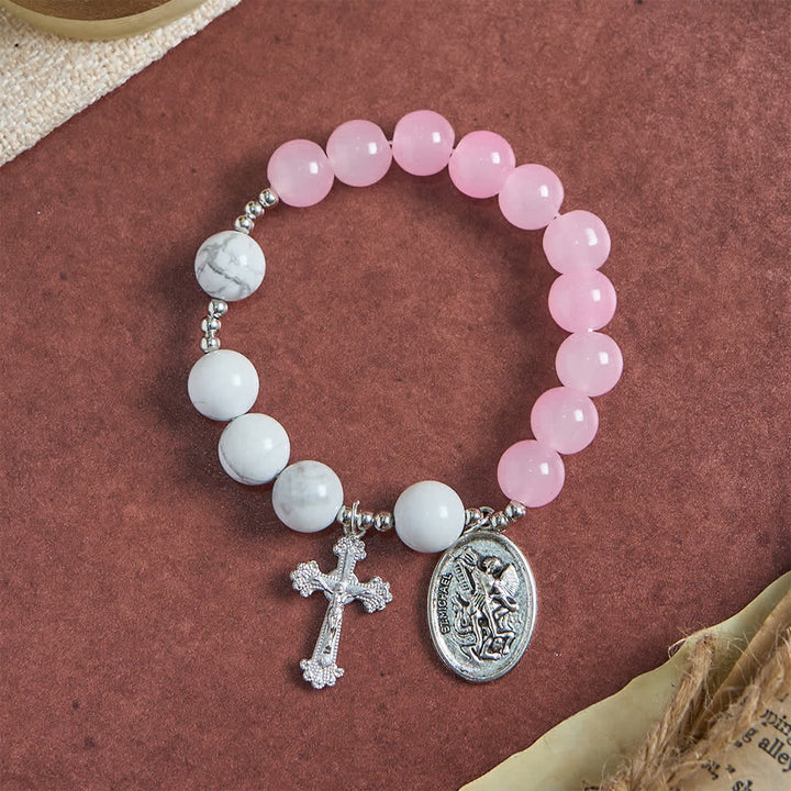 Christianartworkshop Bracciale di San Michele in howlite naturale: doppia protezione spirituale nei colori azzurro e rosa. - image 4