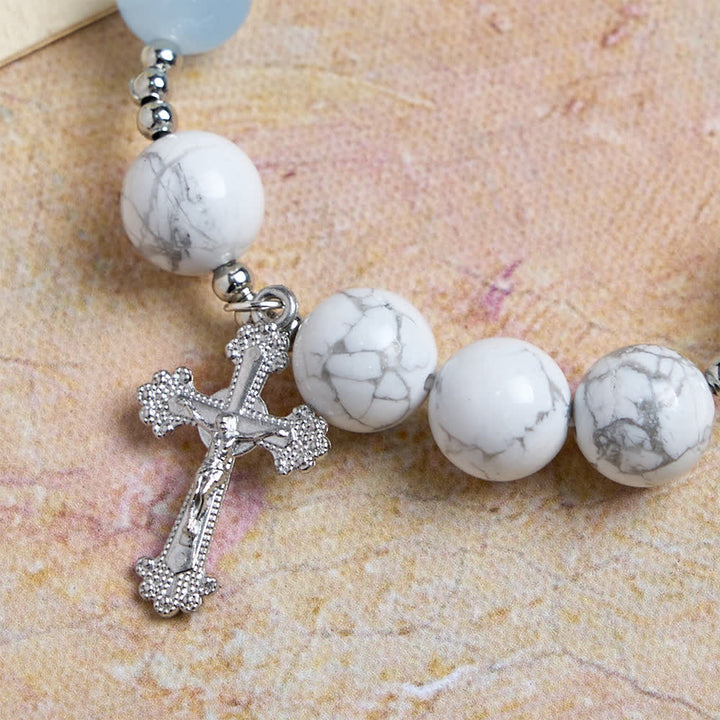 Christianartworkshop Bracciale di San Michele in howlite naturale: doppia protezione spirituale nei colori azzurro e rosa. - image 15