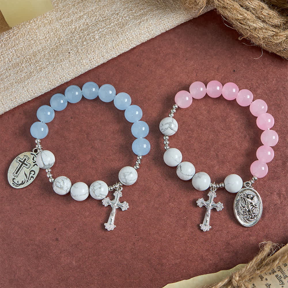 Christianartworkshop Bracciale di San Michele in howlite naturale: doppia protezione spirituale nei colori azzurro e rosa. - image 19