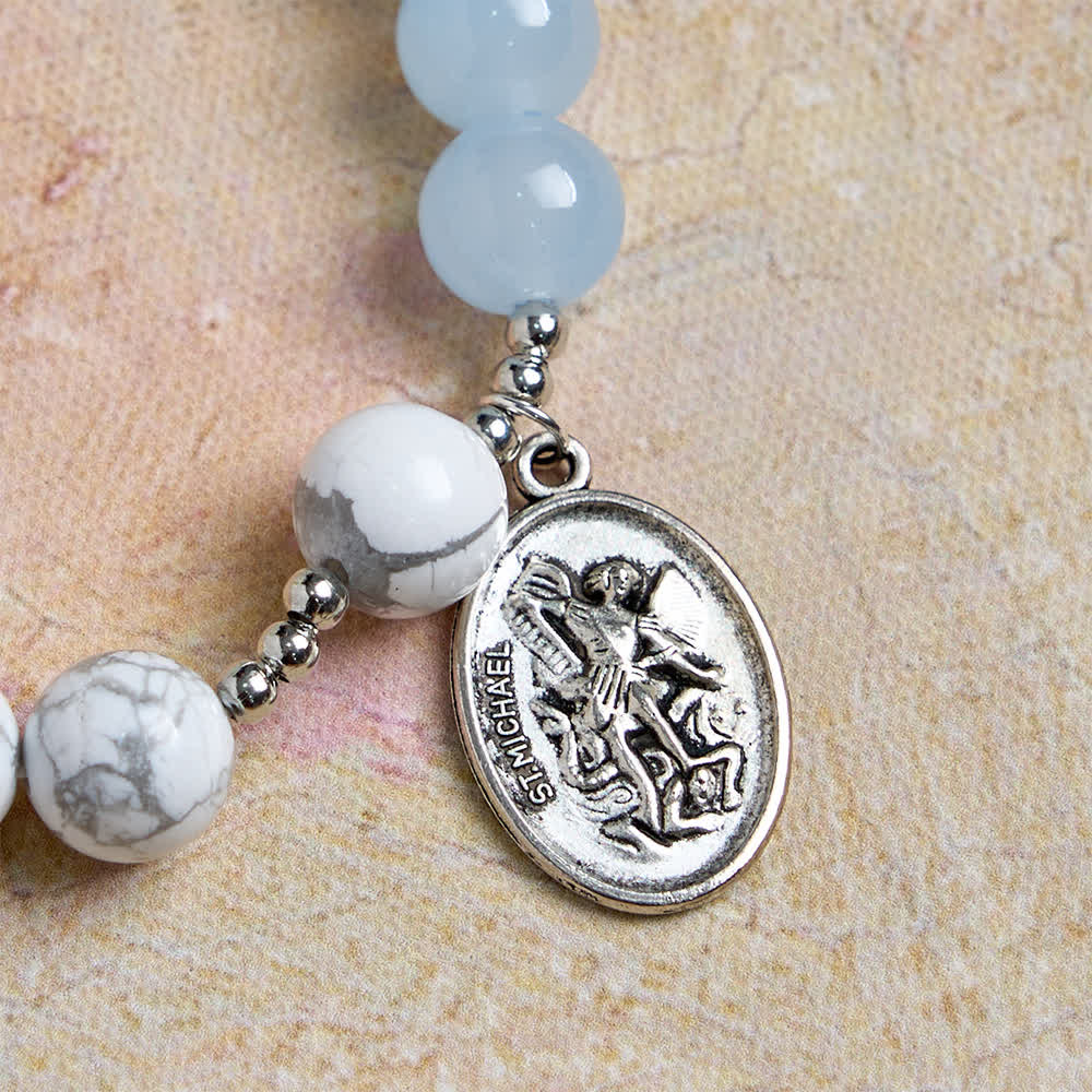 Christianartworkshop Bracciale di San Michele in howlite naturale: doppia protezione spirituale nei colori azzurro e rosa. - image 14