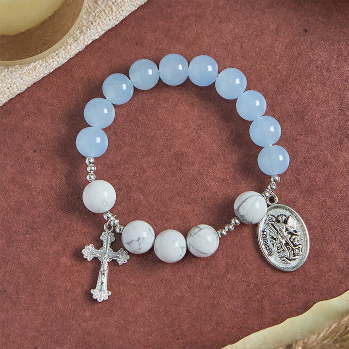 Christianartworkshop Bracciale di San Michele in howlite naturale: doppia protezione spirituale nei colori azzurro e rosa. - image 12