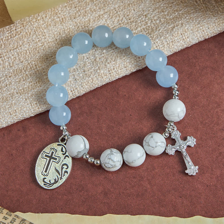 Christianartworkshop Bracciale di San Michele in howlite naturale: doppia protezione spirituale nei colori azzurro e rosa. - image 13