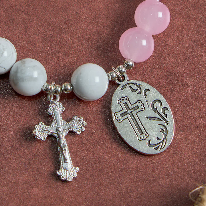 Christianartworkshop Bracciale di San Michele in howlite naturale: doppia protezione spirituale nei colori azzurro e rosa. - image 6