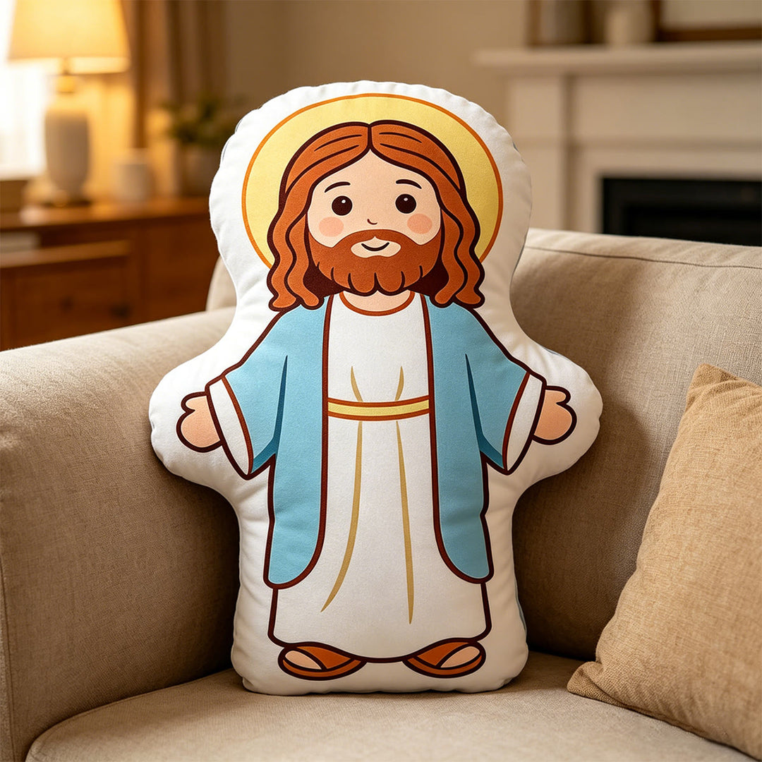 Christianartworkshop Cuscino con personaggio a braccia aperte raffigurante la Sacra Figura di Halo: emblema senza tempo di calore divino e amore eterno. - 24" (60 cm) - image 0