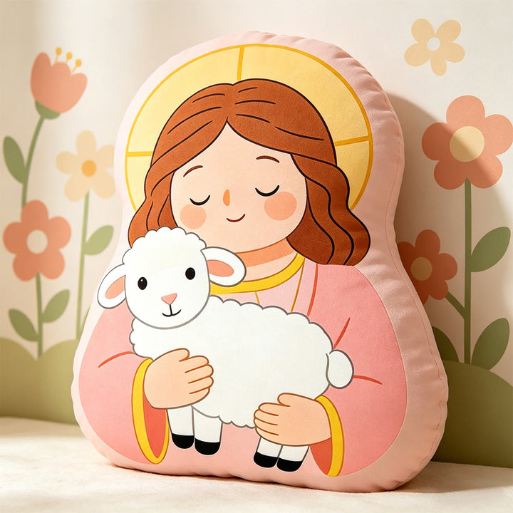 Christianartworkshop Cuscino a forma di Madonna con Agnello di Halo: Emblema di tenera cura materna e dolce benedizione. - image 2