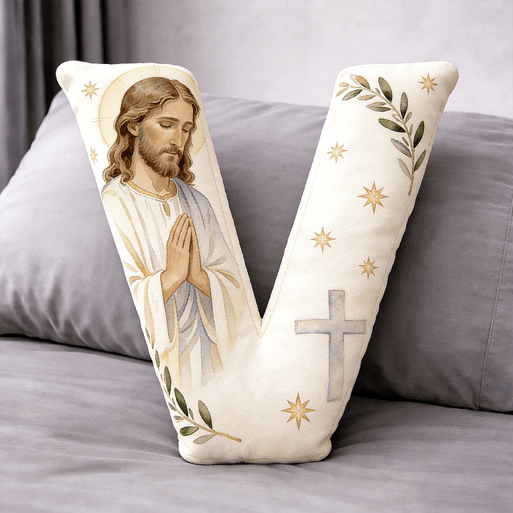 Christianartworkshop Cuscino a forma di lettera con croce di Gesù in preghiera: emblema di preghiera devota e fede senza tempo. - 24" (60 cm) - V - image 21