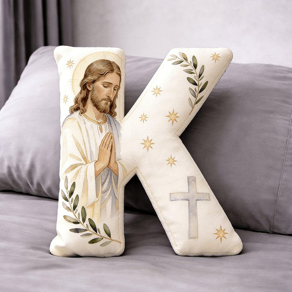 Christianartworkshop Cuscino a forma di lettera con croce di Gesù in preghiera: emblema di preghiera devota e fede senza tempo. - 24" (60 cm) - K - image 10