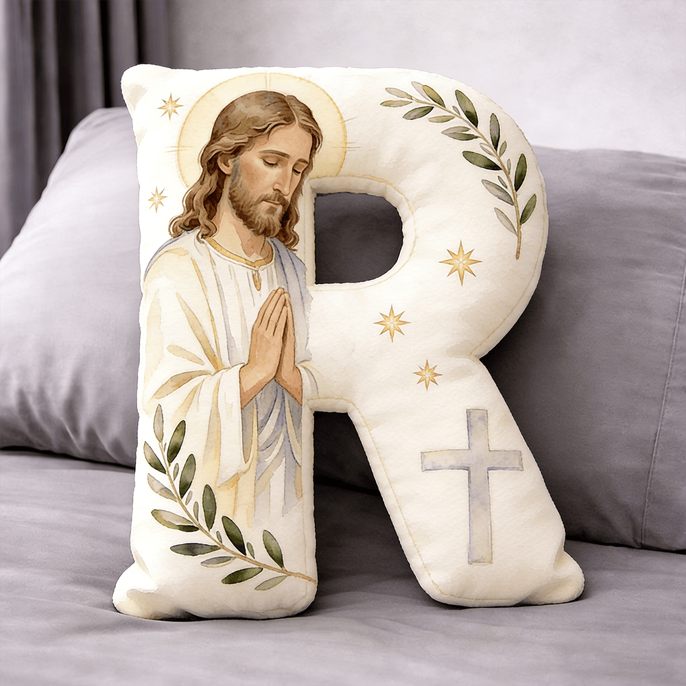 Christianartworkshop Cuscino a forma di lettera con croce di Gesù in preghiera: emblema di preghiera devota e fede senza tempo. - 24" (60 cm) - R - image 17
