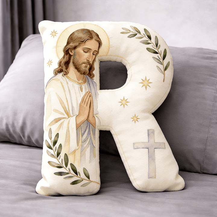 Christianartworkshop Cuscino a forma di lettera con croce di Gesù in preghiera: emblema di preghiera devota e fede senza tempo. - 24" (60 cm) - R - image 17