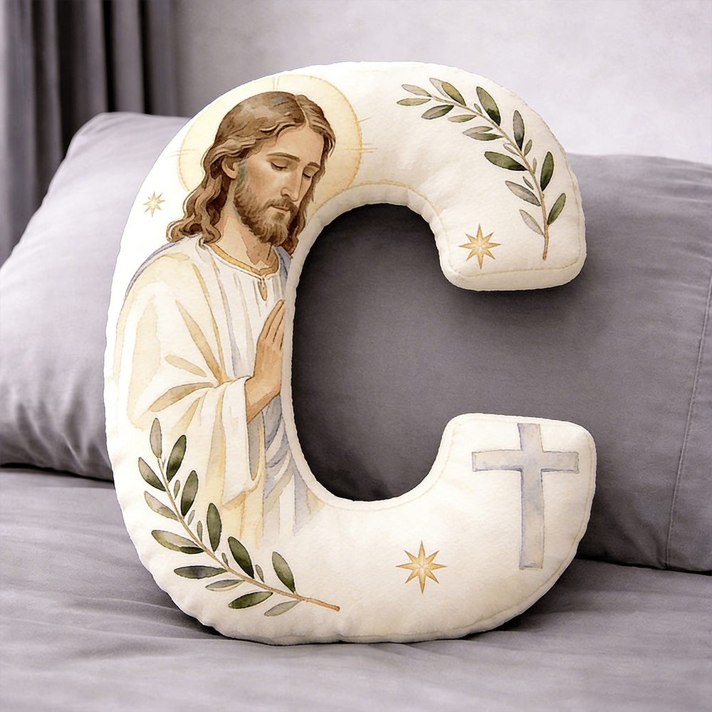 Christianartworkshop Cuscino a forma di lettera con croce di Gesù in preghiera: emblema di preghiera devota e fede senza tempo. - 24" (60 cm) - C - image 3