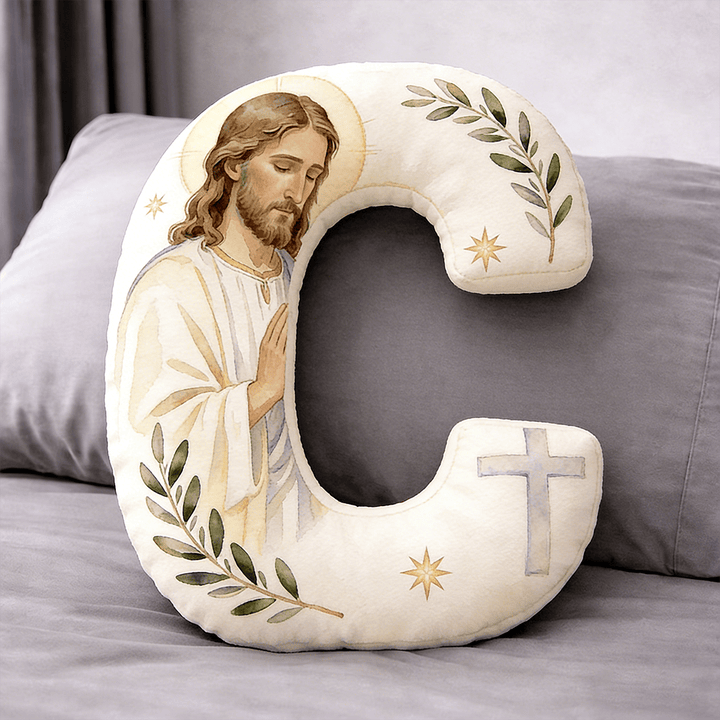 Christianartworkshop Cuscino a forma di lettera con croce di Gesù in preghiera: emblema di preghiera devota e fede senza tempo. - 24" (60 cm) - C - image 3