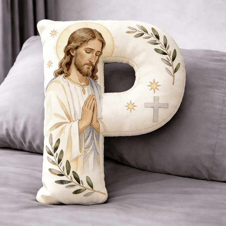 Christianartworkshop Cuscino a forma di lettera con croce di Gesù in preghiera: emblema di preghiera devota e fede senza tempo. - 24" (60 cm) - P - image 15