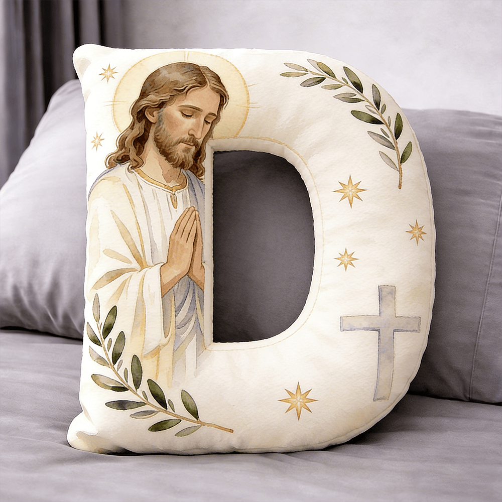 Christianartworkshop Cuscino a forma di lettera con croce di Gesù in preghiera: emblema di preghiera devota e fede senza tempo. - 24" (60 cm) - D - image 4