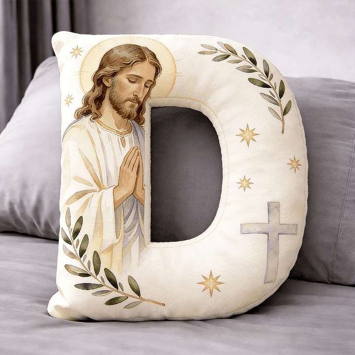 Christianartworkshop Cuscino a forma di lettera con croce di Gesù in preghiera: emblema di preghiera devota e fede senza tempo. - 24" (60 cm) - D - image 4