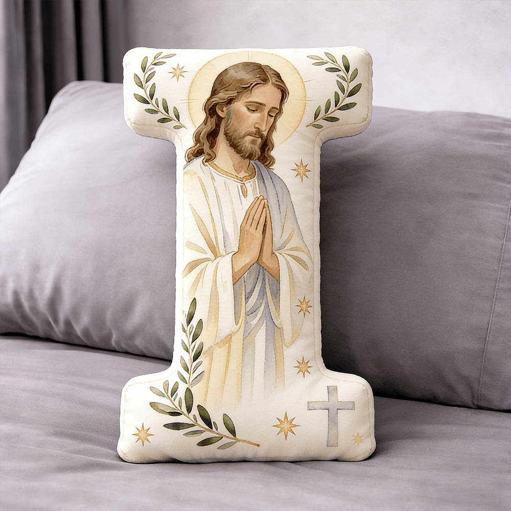 Christianartworkshop Cuscino a forma di lettera con croce di Gesù in preghiera: emblema di preghiera devota e fede senza tempo. - 24" (60 cm) - IO - image 9