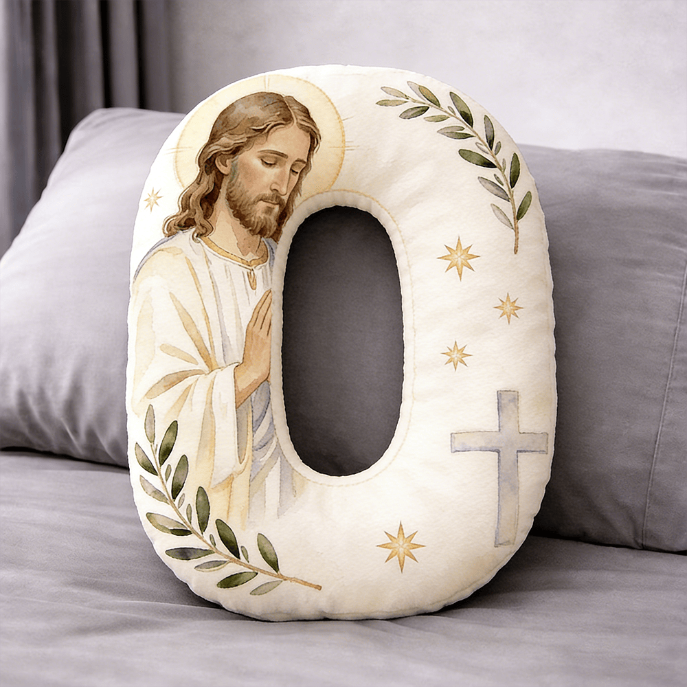 Christianartworkshop Cuscino a forma di lettera con croce di Gesù in preghiera: emblema di preghiera devota e fede senza tempo. - 24" (60 cm) - O - image 14