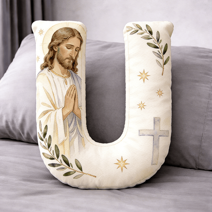 Christianartworkshop Cuscino a forma di lettera con croce di Gesù in preghiera: emblema di preghiera devota e fede senza tempo. - 24" (60 cm) - U - image 20