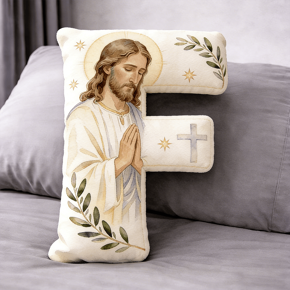 Christianartworkshop Cuscino a forma di lettera con croce di Gesù in preghiera: emblema di preghiera devota e fede senza tempo. - 24" (60 cm) - F - image 6