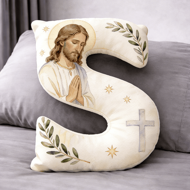 Christianartworkshop Cuscino a forma di lettera con croce di Gesù in preghiera: emblema di preghiera devota e fede senza tempo. - 24" (60 cm) - S - image 18