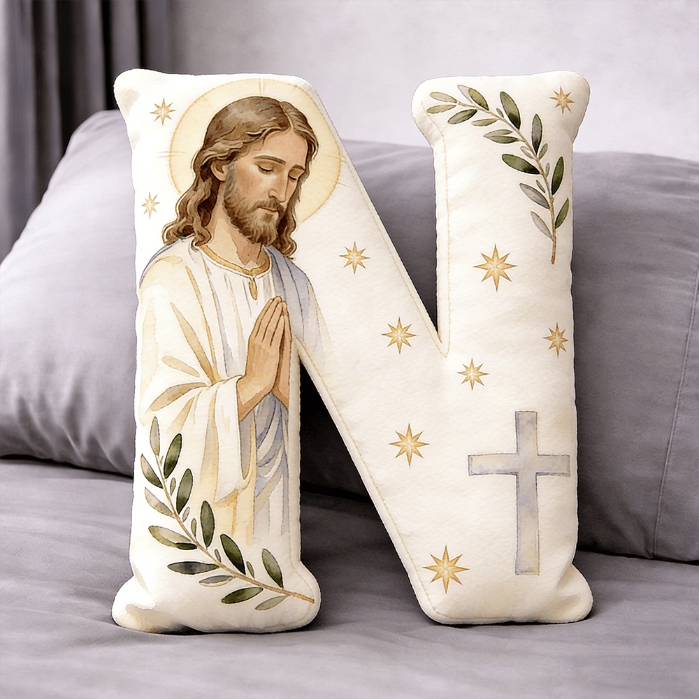 Christianartworkshop Cuscino a forma di lettera con croce di Gesù in preghiera: emblema di preghiera devota e fede senza tempo. - 24" (60 cm) - N - image 13
