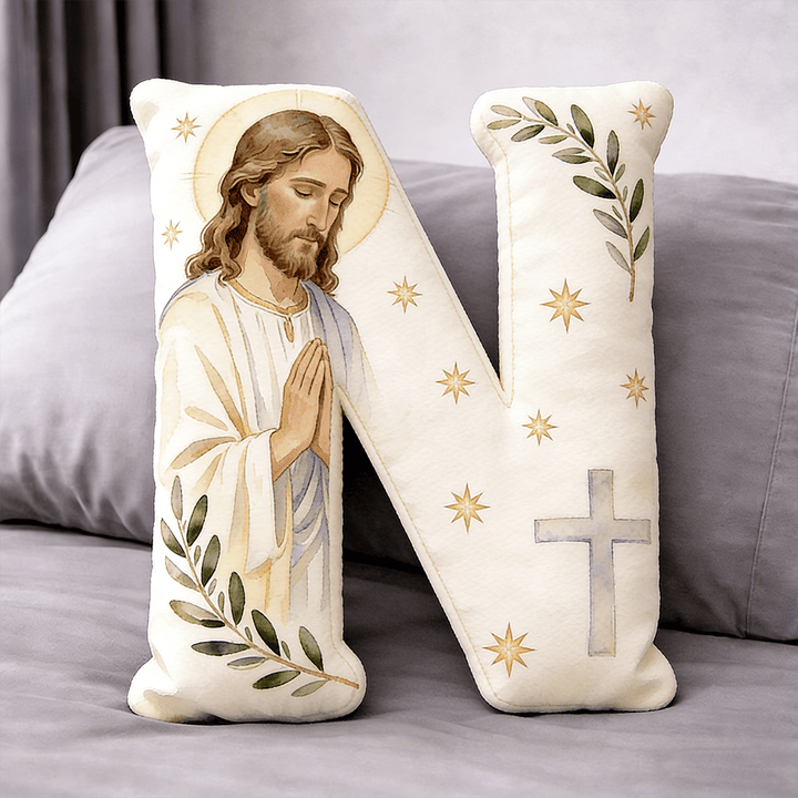 Christianartworkshop Cuscino a forma di lettera con croce di Gesù in preghiera: emblema di preghiera devota e fede senza tempo. - 24" (60 cm) - N - image 13