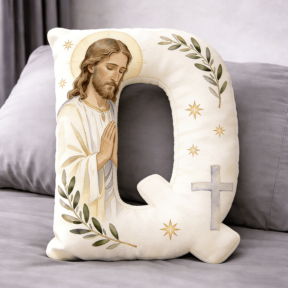 Christianartworkshop Cuscino a forma di lettera con croce di Gesù in preghiera: emblema di preghiera devota e fede senza tempo. - 24" (60 cm) - Q - image 16