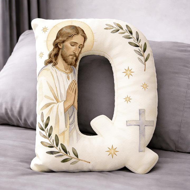 Christianartworkshop Cuscino a forma di lettera con croce di Gesù in preghiera: emblema di preghiera devota e fede senza tempo. - 24" (60 cm) - Q - image 16