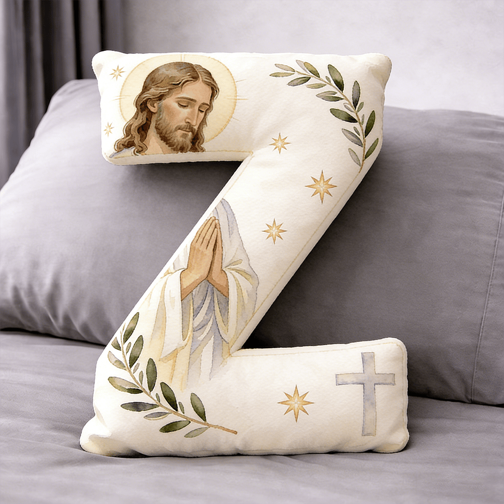 Christianartworkshop Cuscino a forma di lettera con croce di Gesù in preghiera: emblema di preghiera devota e fede senza tempo. - 24" (60 cm) - Z - image 25
